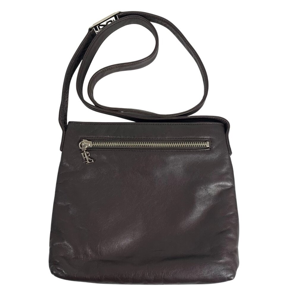 RALPH LAUREN Soft Brown Leather Crossbody Shoulder Bag Silver Tone Zip Top VGUC